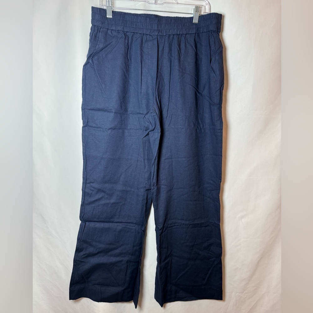 Women's Navy Elastic-Waist Wide-Leg Pants